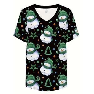 Christmas Scrub top Women’s size 12 Large snowman Christmas tree Nurse healthcar